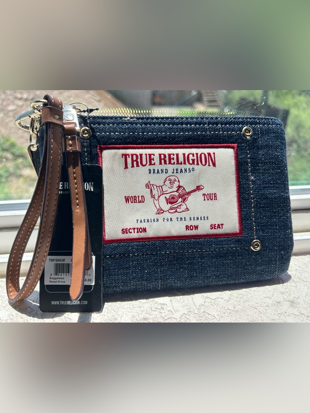 True Religion denim wristlet